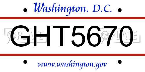 GHT5670 District Of Columbia License Plate