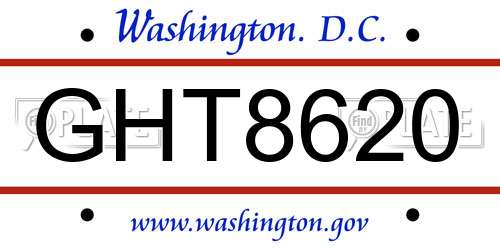 GHT8620 District Of Columbia License Plate