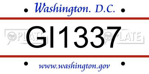 GI1337 District Of Columbia License Plate