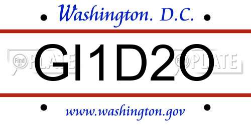 GI1D2O District Of Columbia License Plate