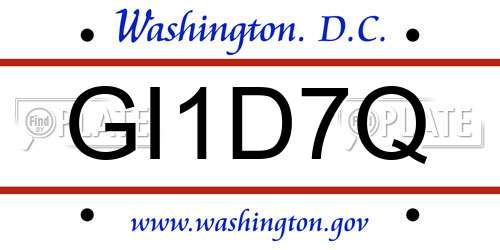 GI1D7Q District Of Columbia License Plate