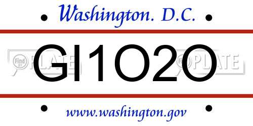 GI1O2O District Of Columbia License Plate