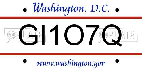 GI1O7Q District Of Columbia License Plate