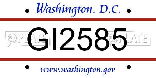 GI2585 District Of Columbia License Plate