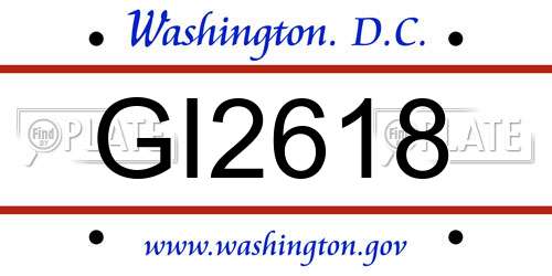GI2618 District Of Columbia License Plate