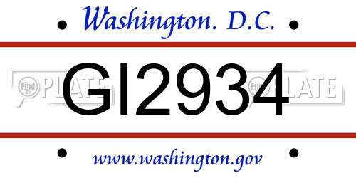 GI2934 District Of Columbia License Plate