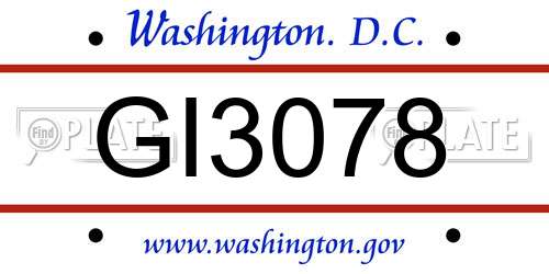 GI3078 District Of Columbia License Plate