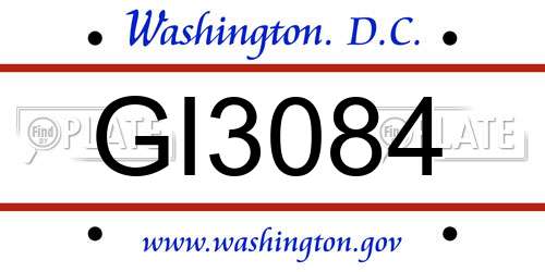 GI3084 District Of Columbia License Plate
