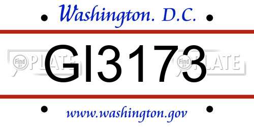 GI3173 District Of Columbia License Plate