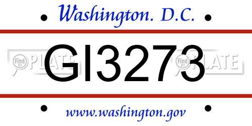 GI3273 District Of Columbia License Plate