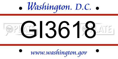GI3618 District Of Columbia License Plate