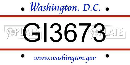 GI3673 District Of Columbia License Plate
