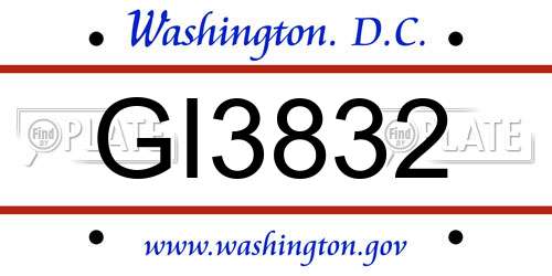 GI3832 District Of Columbia License Plate