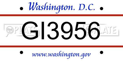 GI3956 District Of Columbia License Plate