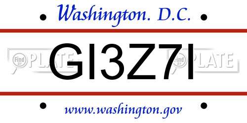 GI3Z7I District Of Columbia License Plate