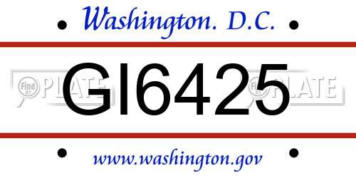 GI6425 District Of Columbia License Plate