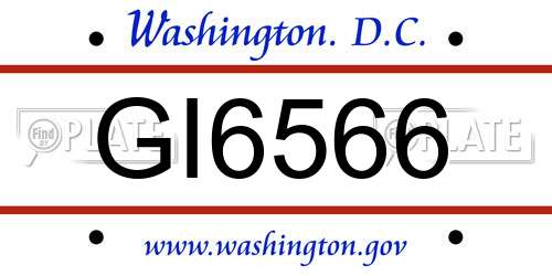 GI6566 District Of Columbia License Plate