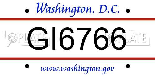 GI6766 District Of Columbia License Plate
