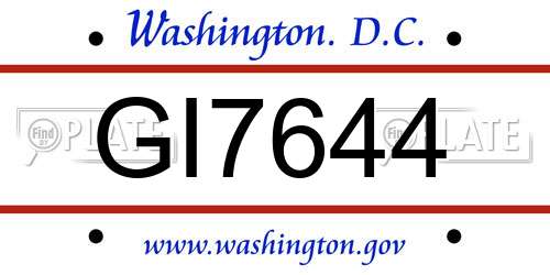 GI7644 District Of Columbia License Plate