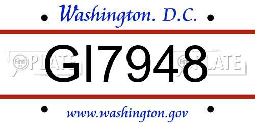GI7948 District Of Columbia License Plate
