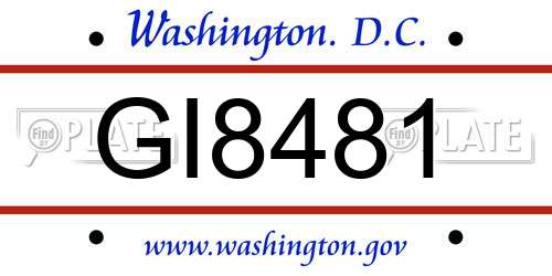 GI8481 District Of Columbia License Plate