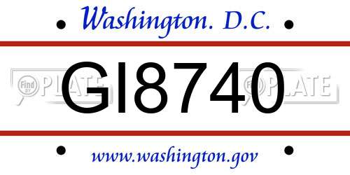 GI8740 District Of Columbia License Plate