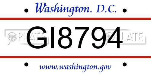 GI8794 District Of Columbia License Plate