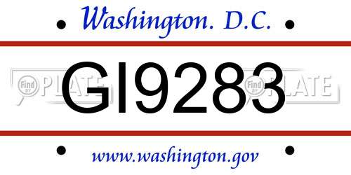 GI9283 District Of Columbia License Plate