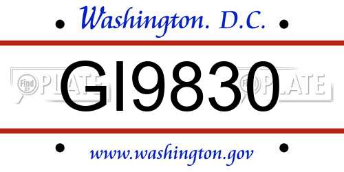 GI9830 District Of Columbia License Plate