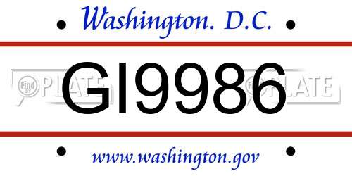 GI9986 District Of Columbia License Plate