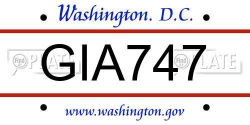 GIA747 District Of Columbia License Plate