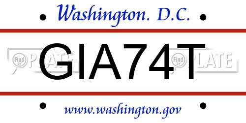 GIA74T District Of Columbia License Plate