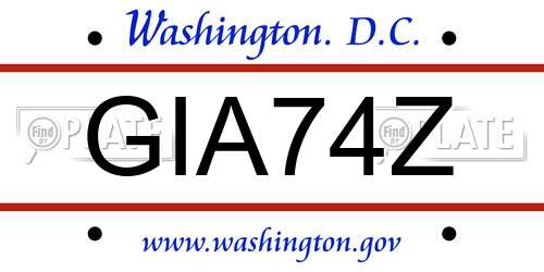 GIA74Z District Of Columbia License Plate