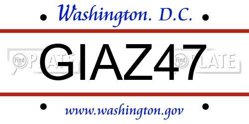 GIAZ47 District Of Columbia License Plate