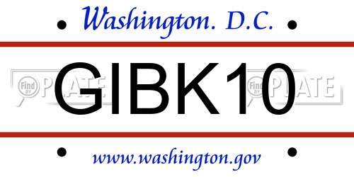 GIBK10 District Of Columbia License Plate