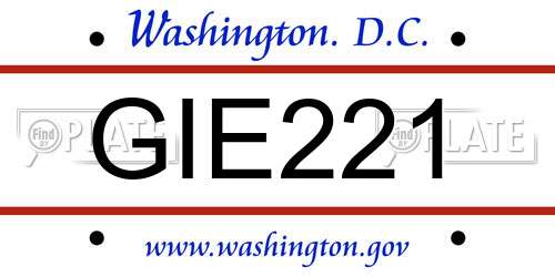 GIE221 District Of Columbia License Plate