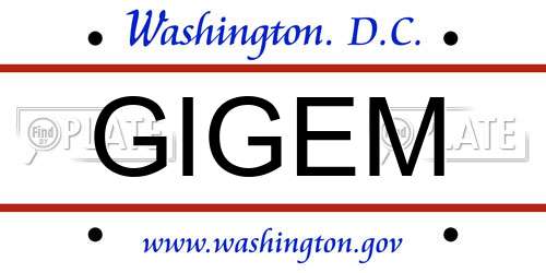 GIGEM District Of Columbia License Plate