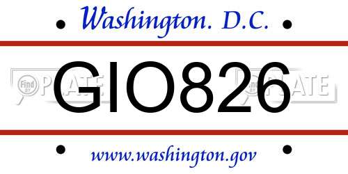 GIO826 District Of Columbia License Plate