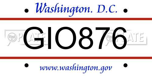 GIO876 District Of Columbia License Plate