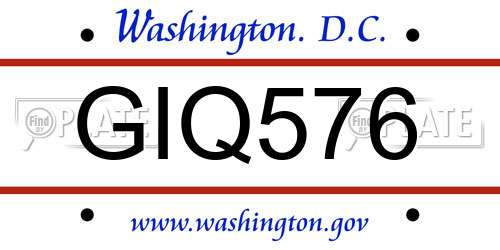 GIQ576 District Of Columbia License Plate