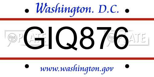 GIQ876 District Of Columbia License Plate