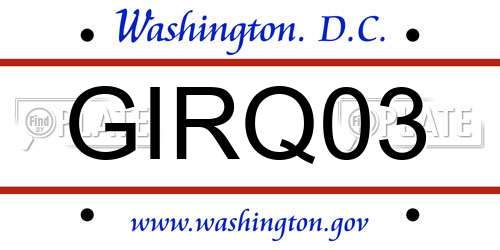GIRQ03 District Of Columbia License Plate