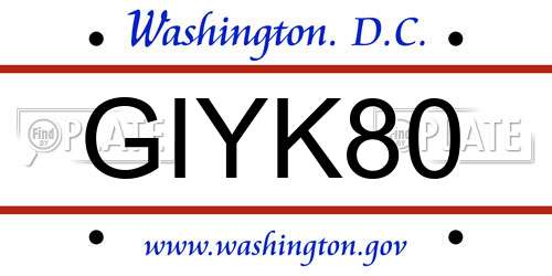 GIYK80 District Of Columbia License Plate
