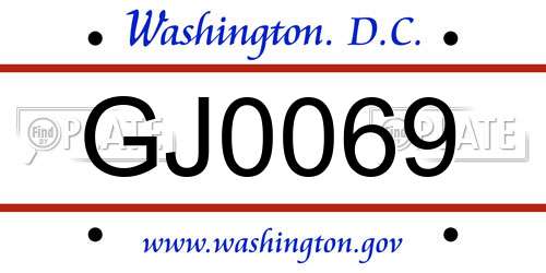 GJ0069 District Of Columbia License Plate
