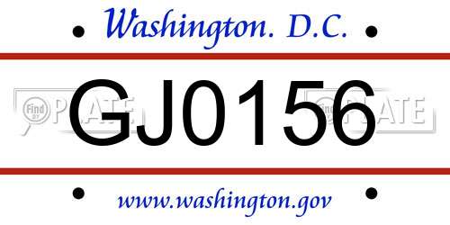 GJ0156 District Of Columbia License Plate