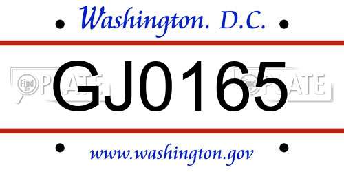 GJ0165 District Of Columbia License Plate