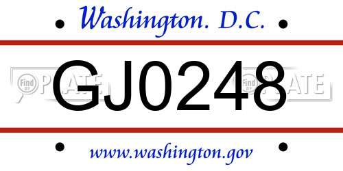 GJ0248 District Of Columbia License Plate