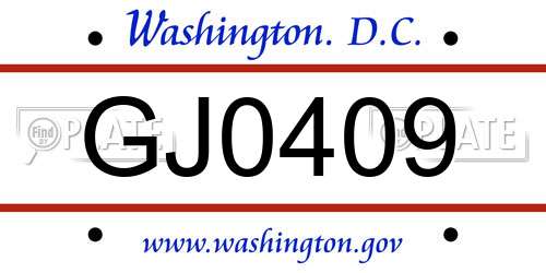 GJ0409 District Of Columbia License Plate