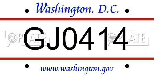 GJ0414 District Of Columbia License Plate