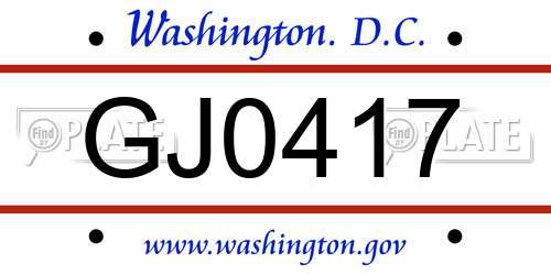 GJ0417 District Of Columbia License Plate